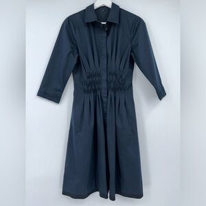 Elie Tahari Navy Dress with Sleeves Size 4 Smocked Pleated